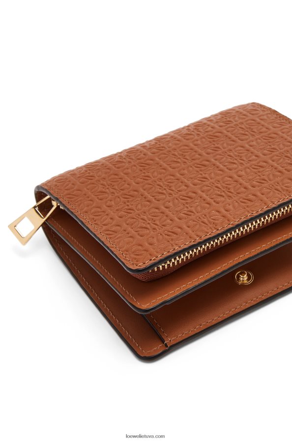 Loewe moterys Pakartotinė kompaktiška piniginė su užtrauktuku iš reljefinės šilkinės veršio odos įdegis BZ26XN1281