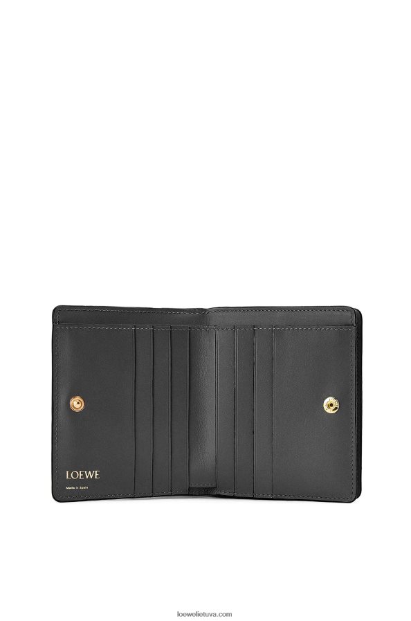 Loewe moterys Pakartotinė kompaktiška piniginė su užtrauktuku iš reljefinės šilkinės veršio odos juodas BZ26XN1275