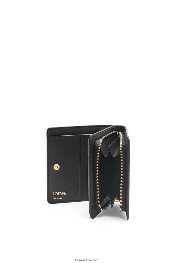 Loewe moterys Pakartotinė kompaktiška piniginė su užtrauktuku iš reljefinės šilkinės veršio odos juodas BZ26XN1275