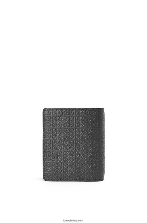 Loewe moterys Pakartotinė kompaktiška piniginė su užtrauktuku iš reljefinės šilkinės veršio odos juodas BZ26XN1275