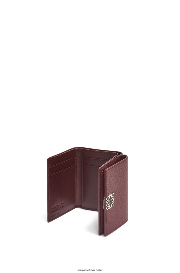 Loewe moterys anagramos trisluoksnė piniginė iš žvirgždo grūdėtos odos bordo BZ26XN1296