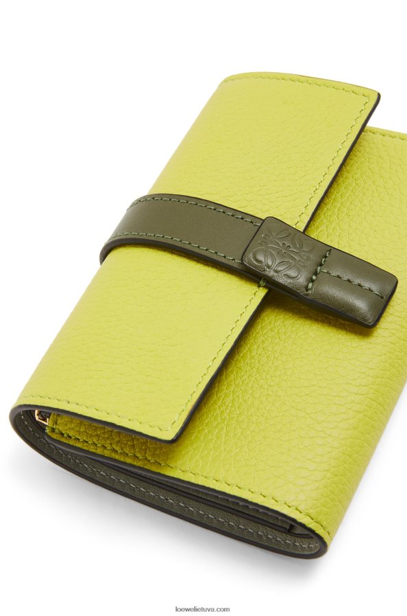 Loewe moterys maža vertikali piniginė iš minkštos grūdėtos veršienos laimo geltona/avokado žalia BZ26XN1310