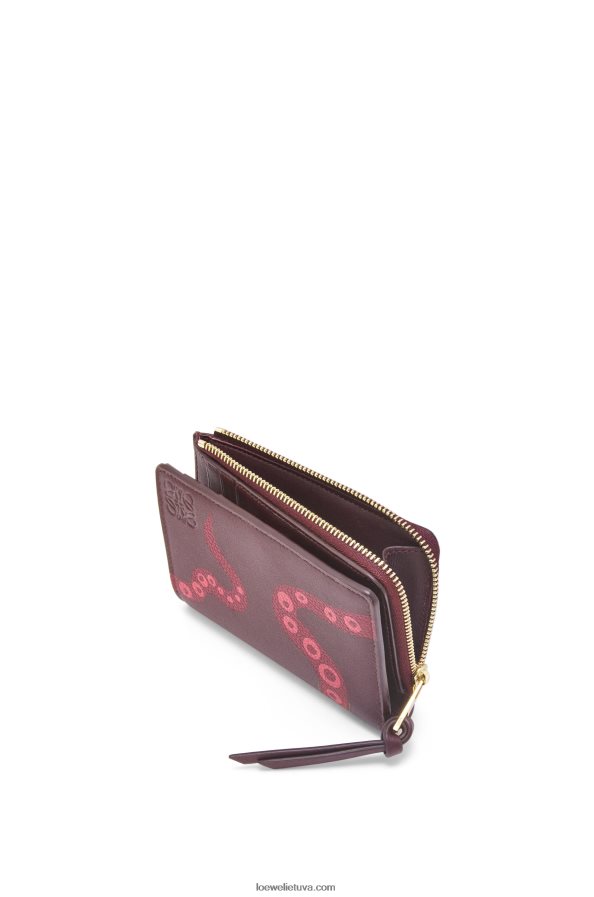 Loewe moterys octopus plona užtrauktuku piniginė iš klasikinės blauzdos odos slyva BZ26XN1303