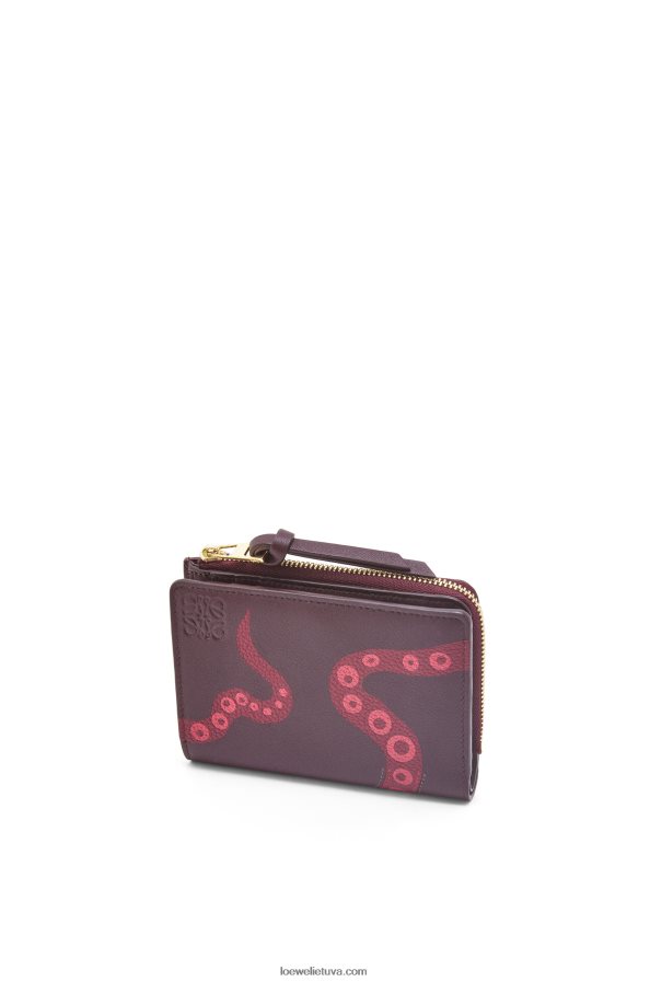 Loewe moterys octopus plona užtrauktuku piniginė iš klasikinės blauzdos odos slyva BZ26XN1303