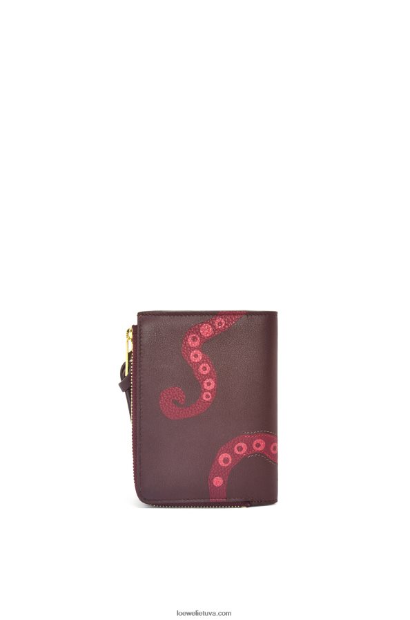 Loewe moterys octopus plona užtrauktuku piniginė iš klasikinės blauzdos odos slyva BZ26XN1303