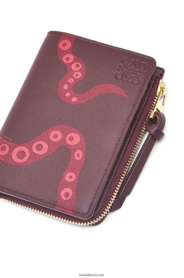Loewe moterys octopus plona užtrauktuku piniginė iš klasikinės blauzdos odos slyva BZ26XN1303