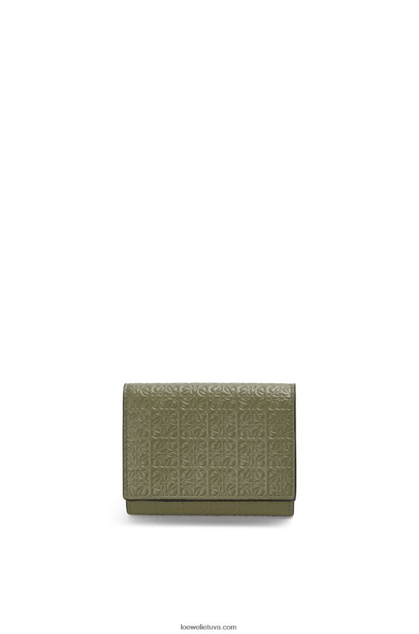 Loewe moterys pasikartojanti trisluoksnė piniginė iš reljefinės šilkinės veršio odos avokado žalia BZ26XN1277