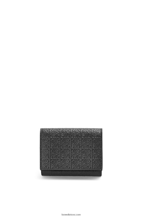 Loewe moterys pasikartojanti trisluoksnė piniginė iš reljefinės šilkinės veršio odos juodas BZ26XN1274