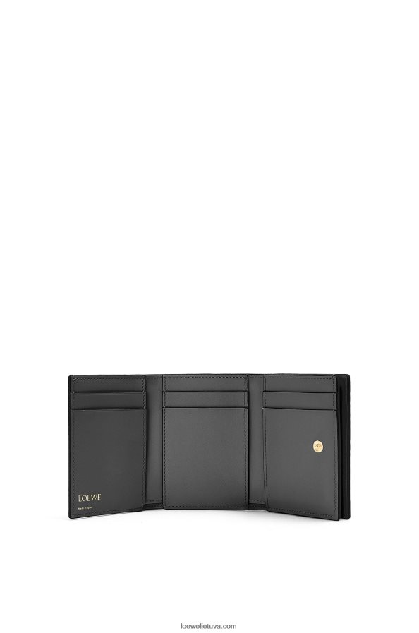 Loewe moterys pasikartojanti trisluoksnė piniginė iš reljefinės šilkinės veršio odos juodas BZ26XN1274