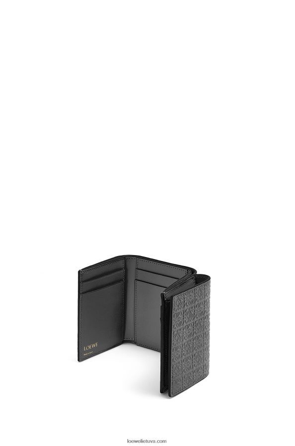 Loewe moterys pasikartojanti trisluoksnė piniginė iš reljefinės šilkinės veršio odos juodas BZ26XN1274