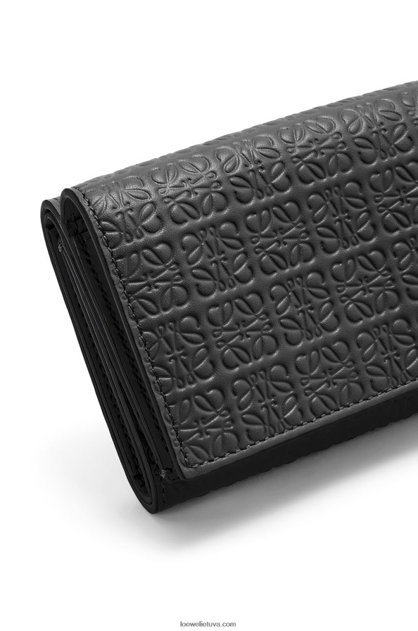 Loewe moterys pasikartojanti trisluoksnė piniginė iš reljefinės šilkinės veršio odos juodas BZ26XN1274