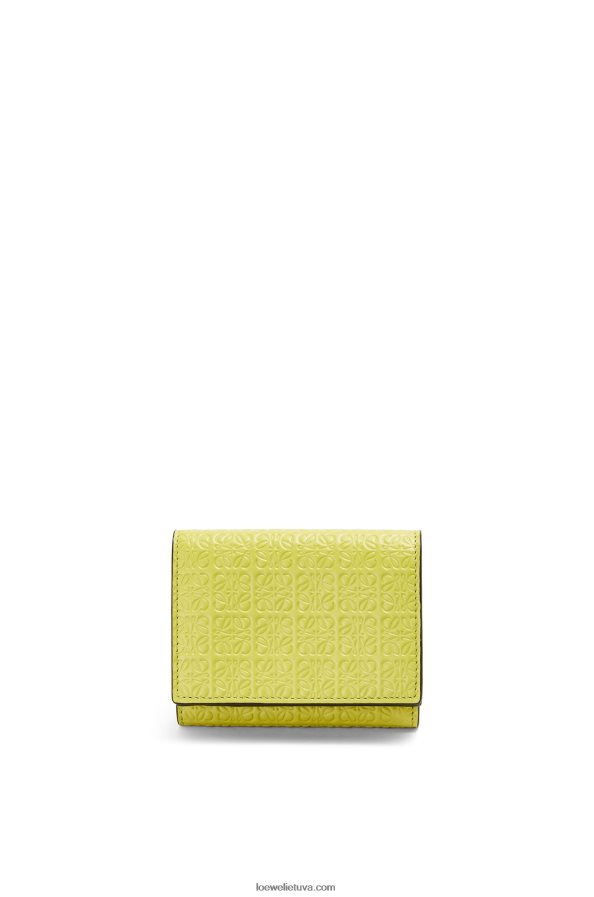 Loewe moterys pasikartojanti trisluoksnė piniginė iš reljefinės šilkinės veršio odos kalkių geltonumo BZ26XN1317