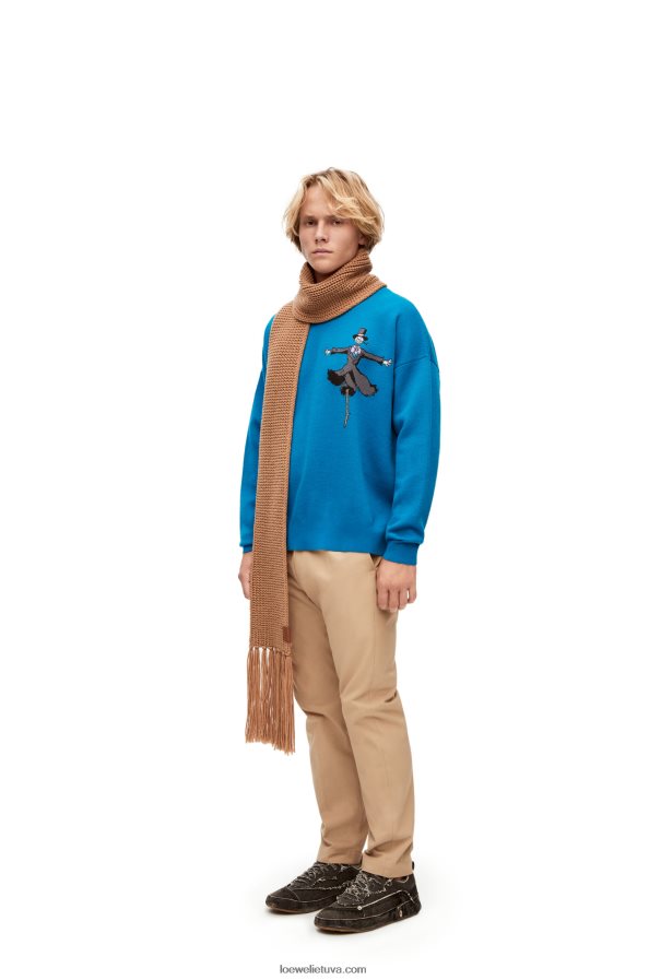 Loewe vyrų ropės galvos megztinis iš vilnos cerulean mėlyna BZ26XN1026