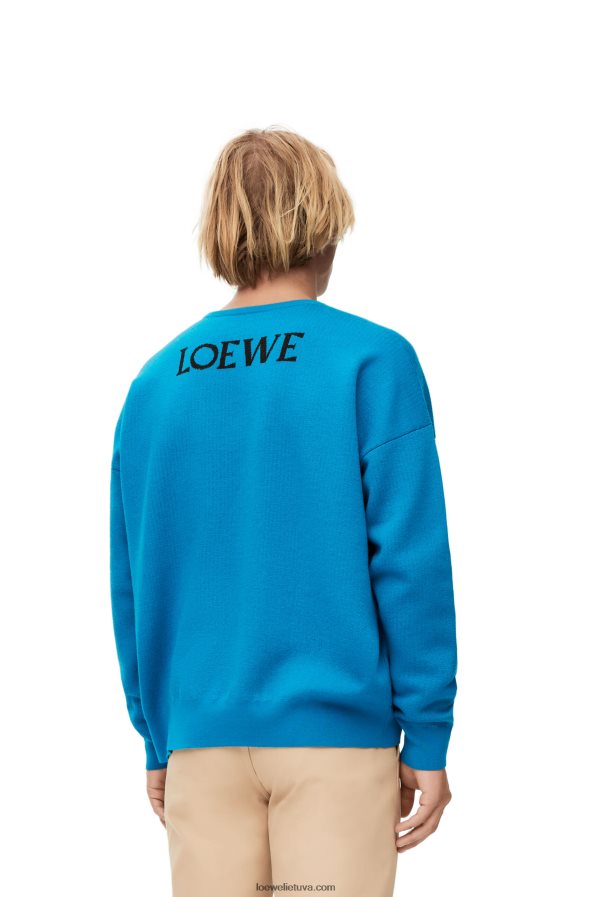 Loewe vyrų ropės galvos megztinis iš vilnos cerulean mėlyna BZ26XN1026