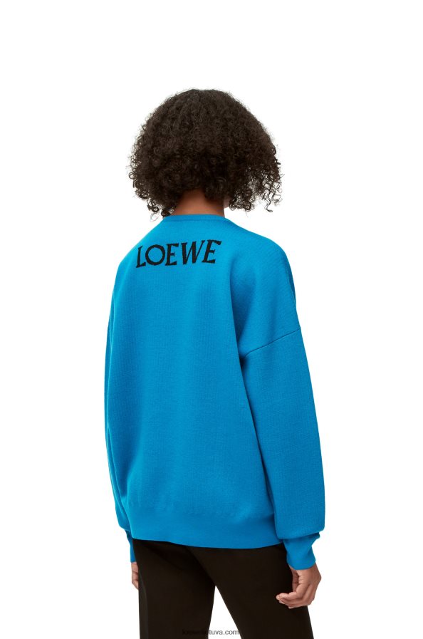 Loewe vyrų ropės galvos megztinis iš vilnos cerulean mėlyna BZ26XN1026